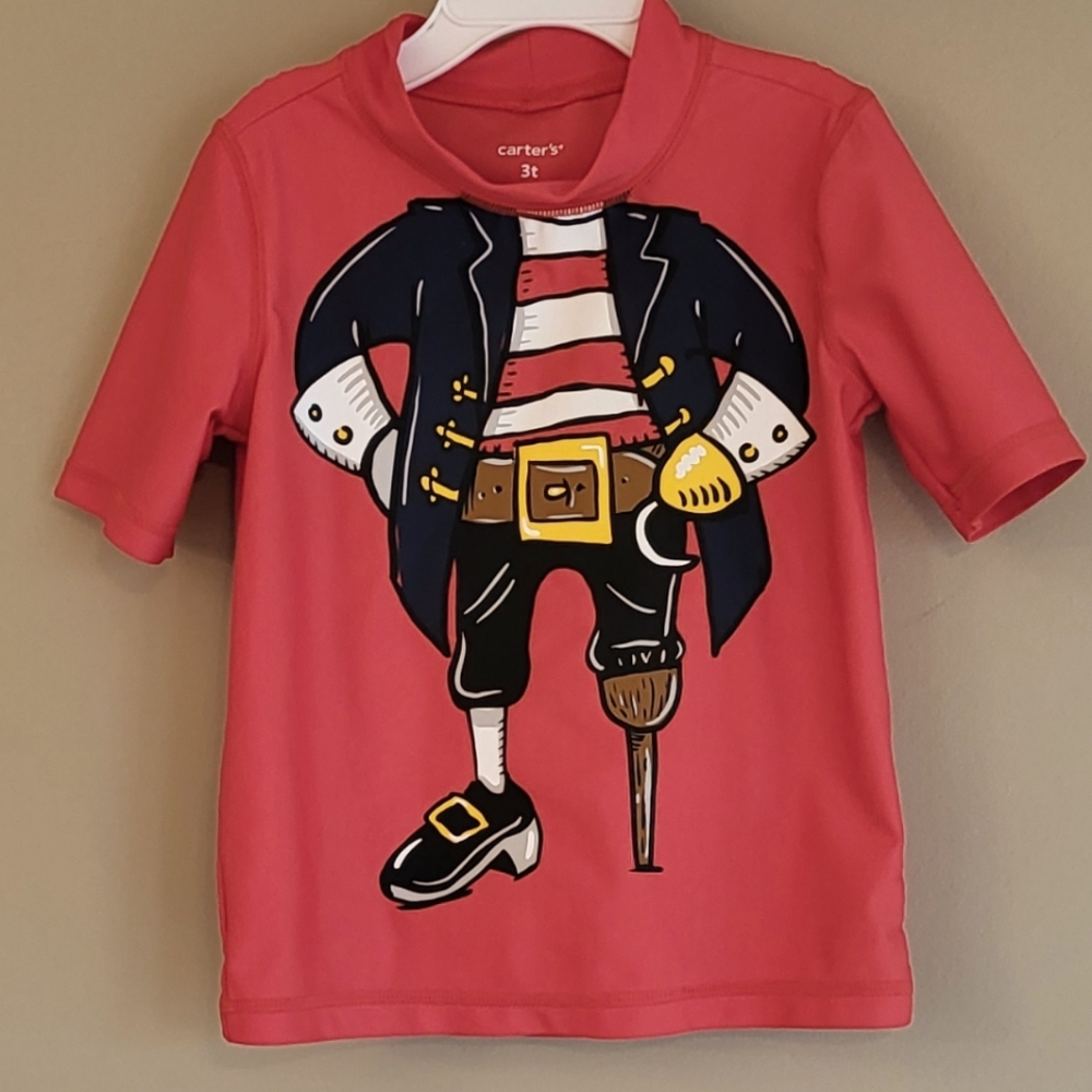 Red rashguard pirate swim top